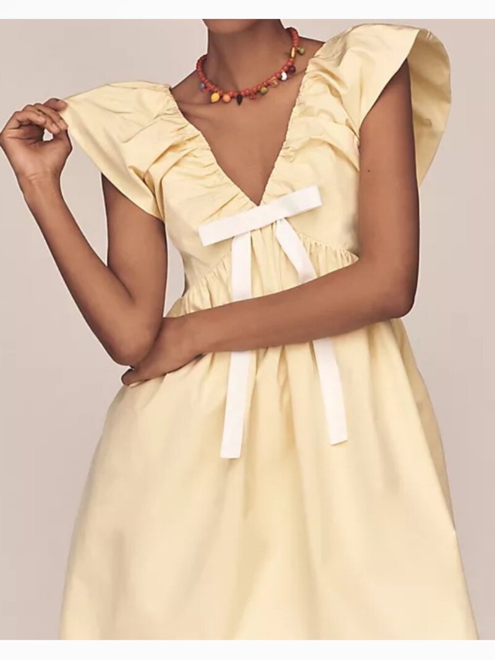 Anthropologie - Endless Rose - Pale Yellow Flutter Sleeve Mini Dress without Bow